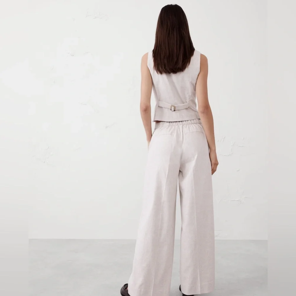 NWT! BANANA REPUBLIC FLAX HAYDEN WIDE LEG LINEN BLEND PULL ON PANT